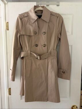 Express Beige Double-Breasted Trench Coat with Belt